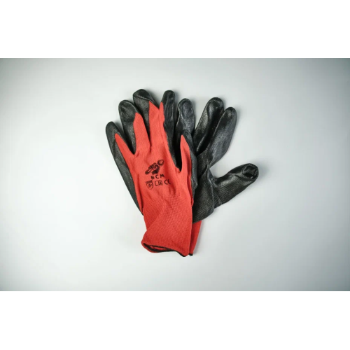BCM Перчатки из красного полиэстера 13г с черным нитриловым покрытием