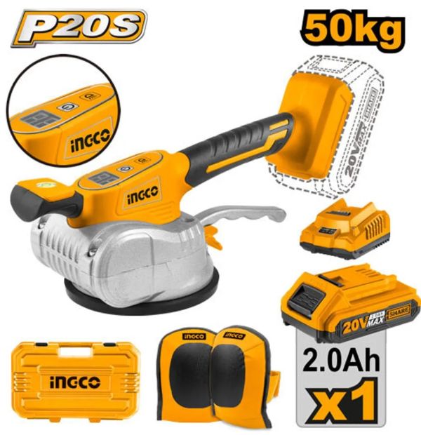 INGCO Машина аккумуляторная вибрационная для плитки 20W Li-ion/ Ø присоски 125мм/ 1x2 Ач