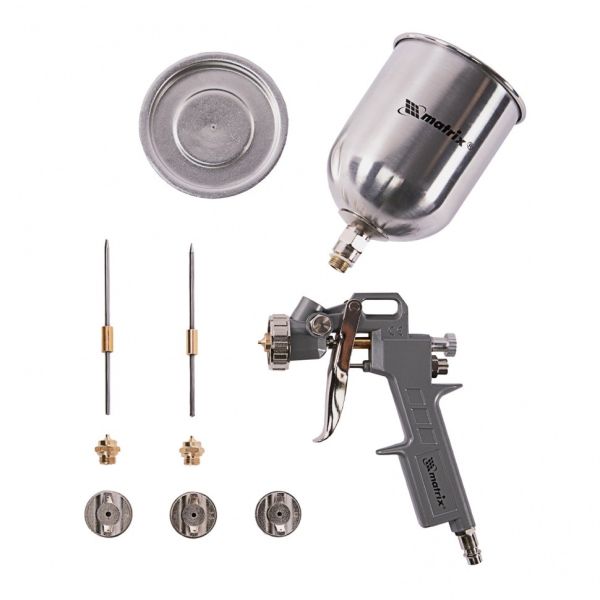 MATRIX Краскораспылитель пневмат. с верхним бачком V= 0,6 л, сопла д. 1.2, 1.5 и 1.8 мм