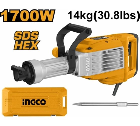INGCO Молоток отбойный INDUSTRIAL 1700 Вт HEX 50 Дж кейс