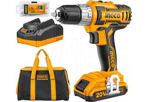 INGCO Дрель-шуруповерт аккумуляторная безударная Li-Ion INDUSTRIAL 20W 2Ач 2шт /45 Нм/15+1