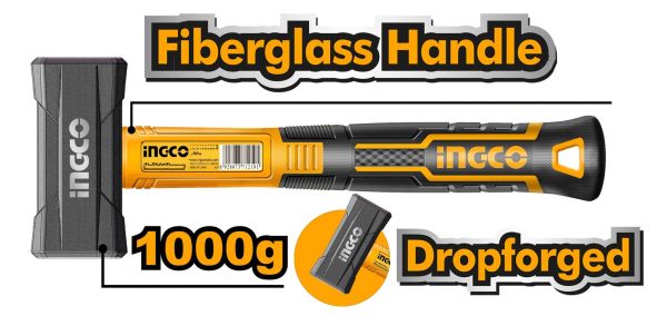 INGCO Молоток каменщика INDUSTRIAL 1000гр с фибергласовой рукояткой