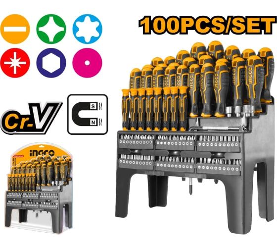 INGCO Набор отверток и бит 100 шт