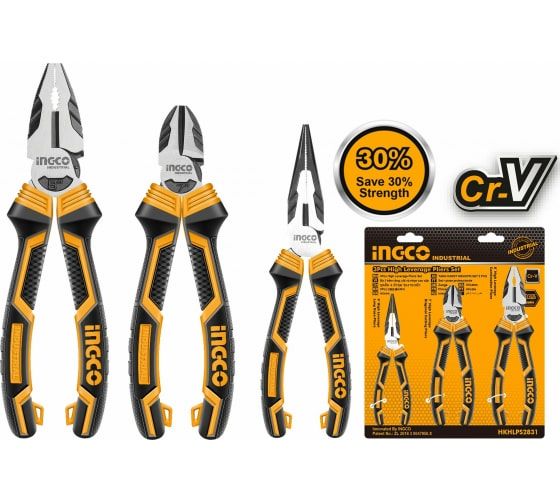 INGCO Набор шарнирно-губцевого инструмента с увеличенным рычагом INDUSTRIAL 3 предмета