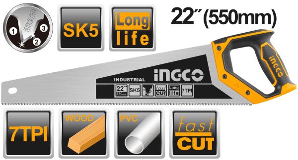 INGCO Ножовка по дереву INDUSTRIAL 550мм SK5 7TPI