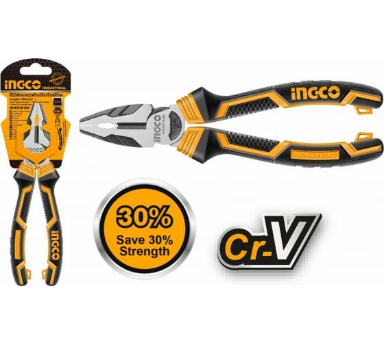 INGCO Плоскогубцы комбинированные с увеличенным рычагом INDUSTRIAL 180мм 7"
