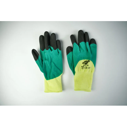 BCM Перчатки 10G желтые хлопковые c латексным покрытием 80 грамм