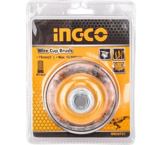 INGCO Щетка-крацовка с гайкой 75х0.5х30 мм/ М14
