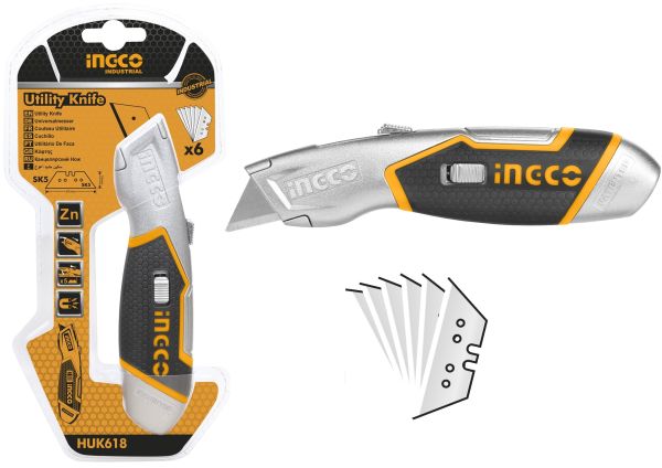 INGCO Нож строительный  INDUSTRIAL/в комплекте 6 лезвий SK5