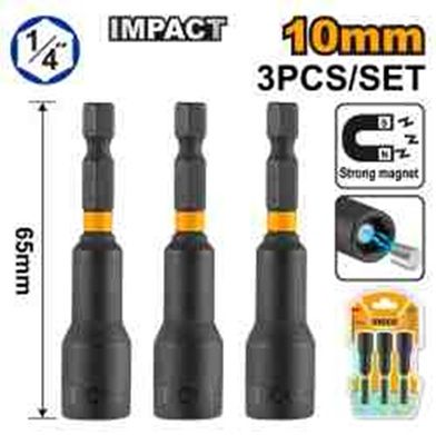 INGCO Набор бит с торцевой магнитной головкой 1/4" 10х65 мм 3 шт