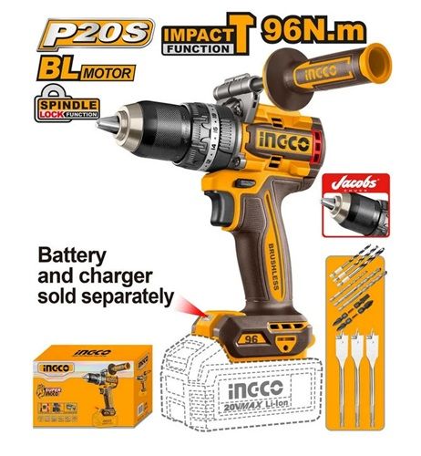 INGCO Дрель аккумуляторная ударная SUPER INDUSTRIAL Li-Ion 20W SOLO/ 96 Нм/ 22+1+1