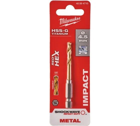 MILWAUKEE Сверло по металлу RedHEX HSS-G TiN 4.5х29х76 мм 1 шт