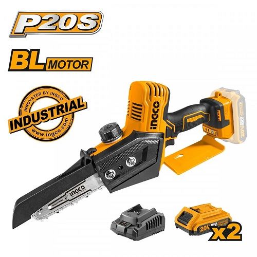INGCO Пила аккумуляторная мини цепная бесщеточная INDUSTRIAL 20W Li-ion/ длина стержня 15 см/ 1x2 Ач