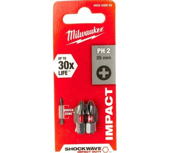 MILWAUKEE Насадка SHOCKWAVE PH2 25 мм 2 шт