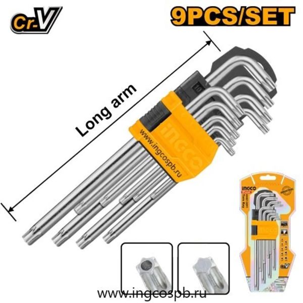 INGCO Набор шестигранников INDUSTRIAL 9 шт TORX Т10-Т50 мм Long
