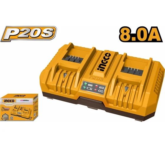 INGCO Устройство зарядное быстрое INDUSTRIAL 20W Li-Ion 4Aч+4 Ач