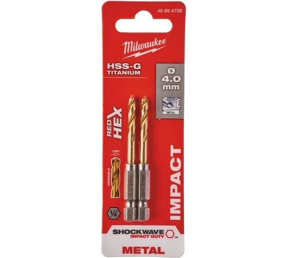 MILWAUKEE Сверло по металлу RedHEX HSS-G TiN 4х26х71.5 мм 2 шт