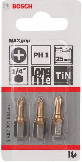 BOSCH Насадка-бита Max Grip/PH1, 25 мм/3 шт