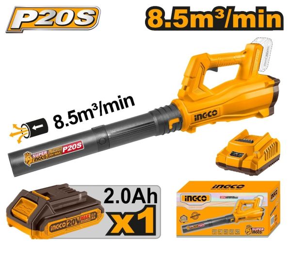INGCO Воздуходувка аккумуляторная Li-Ion 20W/ Макс. объем воздуха: 8,5 м³/мин