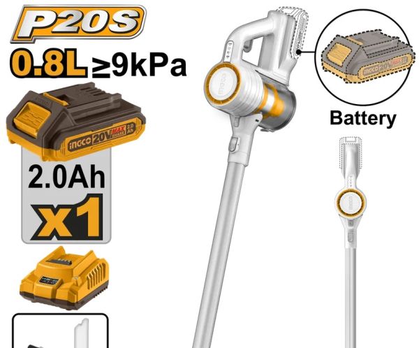 INGCO Пылесос аккумуляторный Li-Ion 20W 2Ач 1 шт